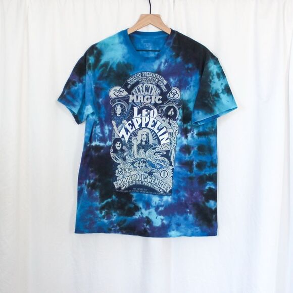 Blue Tie Dye Led Zeppelin Liquid Blue Wembley Tee Large - Picture 1 of 6